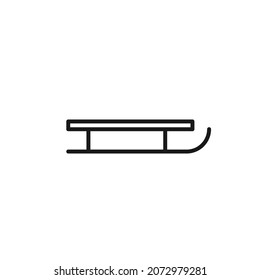 Isolated black line icon of sled on white background. Outline sleigh. Logo flat design. Winter entertainment. Side view.