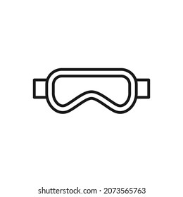 Isolated black line icon of snowboarding mask on white background. Outline goggles. Logo flat design. Winter mountain sport equipment.