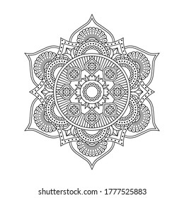 Mandala negra aislada en vector. Patrón de línea redonda. Elemento vintage para colorear páginas, tatuajes, decoración
