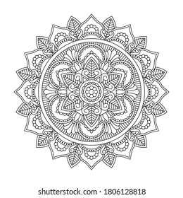 Mandala negra aislada en vector. Patrón redondo sin pintar. Elemento monocromo vintage para páginas colorantes, color por número juego y tatuaje