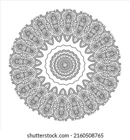 Einziger schwarzer Mandala in Vektorgrafik. Rund unlackiertes Muster. Monochrome Vintage-Elemente zum Färben von Seiten