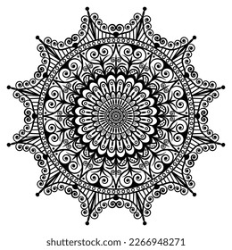 Isolated black mandala in vector. Round outline pattern. Vintage element for coloring pages, tattoo, decoration, 