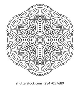 Mandala negra aislada en vector. Patrón de flor redondeada sin pintar. Elemento monocromo vintage para páginas de color y diseño