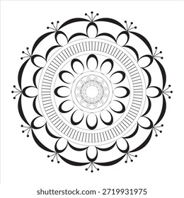 Mandala preta isolada em padrão redondo vetorial.