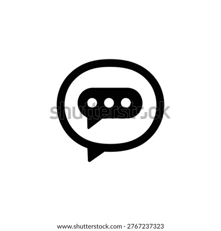Isolated black message bubble with dots on a transparent background. Minimalist icon for communication, chat, or feedback with empty space inside.