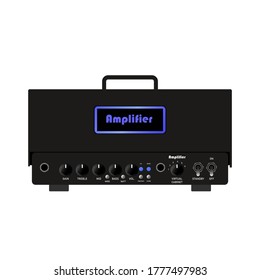 Isolated black modern electric guitar powerhead amplifier flat logo or icon style, print for tee-shirt, and graphic design for instrument sales business. vector and illustration.