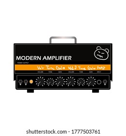 Isolated black modern electric guitar powerhead amplifier flat logo or icon style, print for tee-shirt, and graphic design for instrument sales business. vector and illustration.
