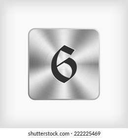 isolated black modern english alphabet " 6 " number in steel icon on white background(vector)