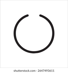 An isolated black open circle or incomplete ring on a pure white background, ideal for loading indicators, progress bars, and abstract minimalist design elements in digital interfaces.
