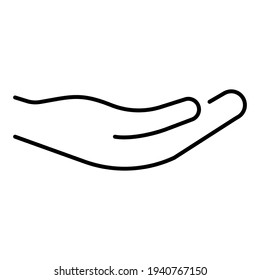 Icono de mano de palma abierta negra aislado sobre un fondo blanco. Elemento de diseño para afiche, pancarta, ropa. Sencillo estilo plano. Ilustración vectorial.