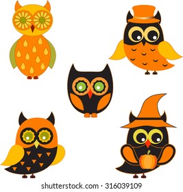Isolated Black and Orange Owls