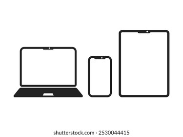 Isolated black outine gadget, laptop, notrbook mobile phone and tablet icon for electonics media graphic design