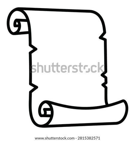 An isolated black outline of an antique scroll of parchment paper. This classic vintage document icon features rolled edges and is perfect for historical projects.
