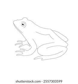 Isolated black outline cartoon frog on white background. Side view toad. Curve lines. Page of coloring book