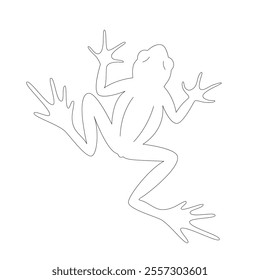 Isolated black outline cartoon frog on white background. Top view. Curve lines. Page of coloring book