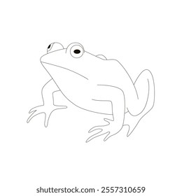 Isolated black outline cartoon frog on white background. Line toad. Curve lines. Page of coloring book