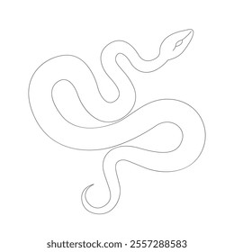 Isolated black outline cartoon snake on white background. Curve lines. Page of coloring book. 