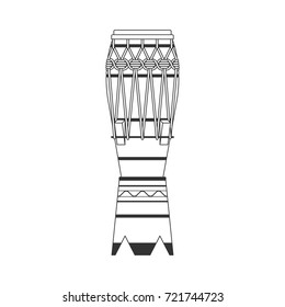 Isolated black outline decorative ornate atabaque on white background. Line brazilian musical instrument for bateria of capoeira.