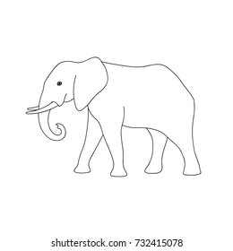 Isolated black outline elephant on white background. Curve lines. Page of coloring book. Side view