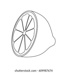 Isolated black outline half of lemon on white background.