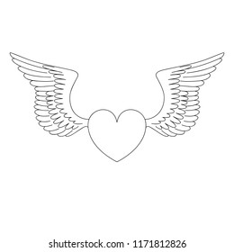 Isolated Black Outline Heart Pair Wings Stock Vector (Royalty Free ...