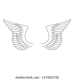 Isolated black outline pair of wings on white background. Curve lines