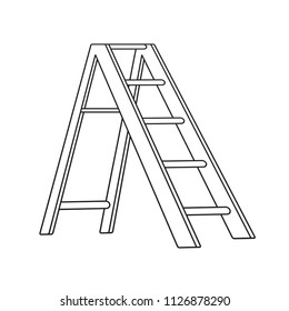 Isolated Black Outline Step Ladder Vector Drawing