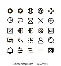 Isolated black outlined buttons vector icons set. Simple flat contoured web signs on the white background.