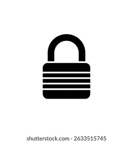 Isolated black padlock icon showing security and data protection on transparent background. Minimalist privacy symbol for website and application.