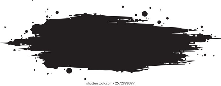 Isolated black paint horizontal splatter on transparent background with empty space for text