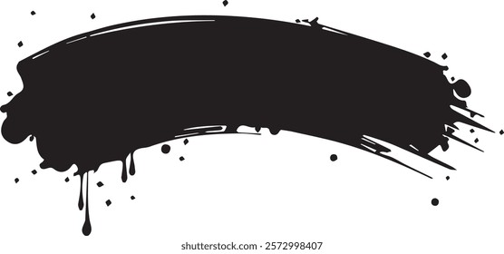 Isolated black paint horizontal splatter on transparent background with empty space for text