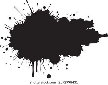 Isolated black paint horizontal splatter on transparent background with empty space for text