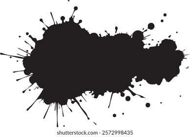 Isolated black paint horizontal splatter on transparent background with empty space for text