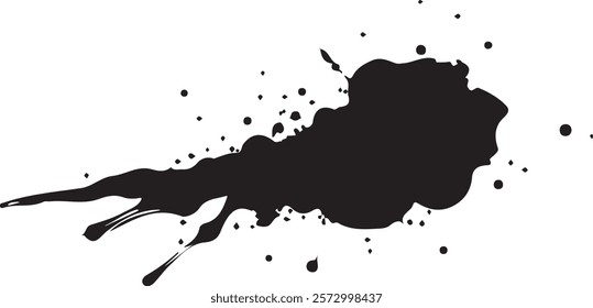 Isolated black paint horizontal splatter on transparent background with empty space for text