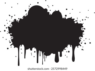 Isolated black paint horizontal splatter on transparent background with empty space for text