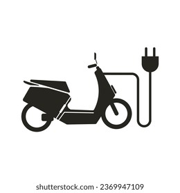 Isolated black pictogram charging station for e bike motor cycle parking with illustration motor cable and electric plug