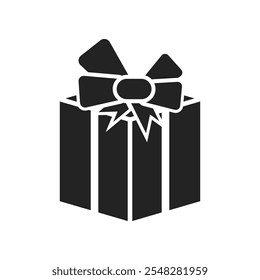 Isolated black pictogram gift box, present, award for valentine, Christmas, anniversary and New year graphic element