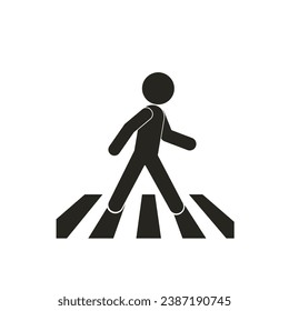 Isolated black pictogram man walking on walk lane, for cross walk of pedestrian walkway line sign