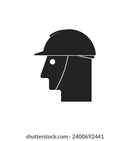 Isolated black pictogram of men worker wear safety helm for under construction, engineering, maintenance, men at work safety caution sign
