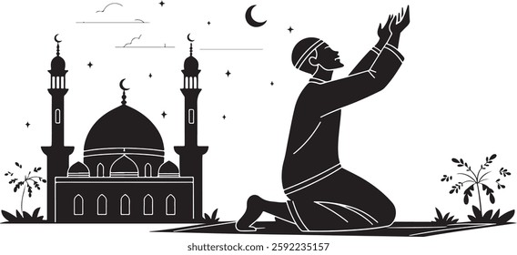 Isolated black ramadan prayer icon Vector, black ramadan prayer Silhouette,black ramadan prayer icon set