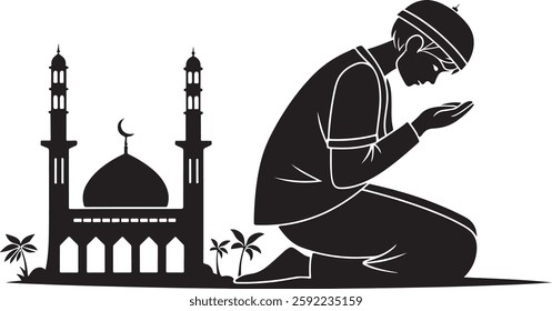 Isolated black ramadan prayer icon Vector, black ramadan prayer Silhouette,black ramadan prayer icon set