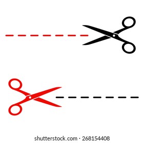 isolated black and red scissors silhouette with cutting lines