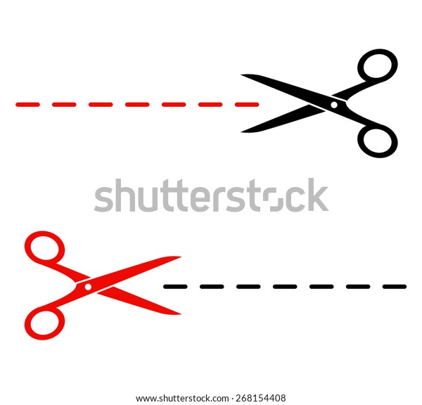 isolated black and red scissors silhouette with\
cutting lines