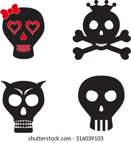 Isolated Black and Red Skulls