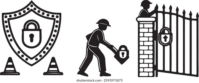 Isolated black security line and glyph solid icon Vector, black security line and glyph solid Silhouette,black security line