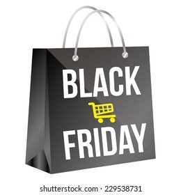 an isolated black shopping bag with text and a shopping cart icon for black friday