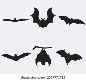 isolated black silhouette of a bat, vector collection