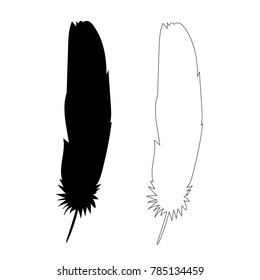  isolated black silhouette bird feather, outline