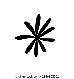 Isolated black silhouette branch. Artistic floral minimalist print of a plant. Monochrome modern shape with leaves or flower. Vector doodle element.