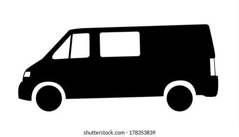 Isolated black silhouette of cargo car (van)